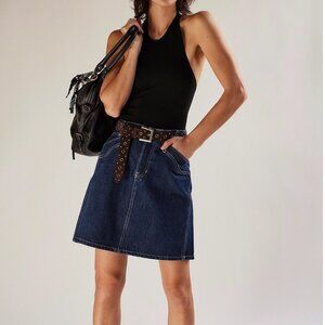 NWT Free People Suzy Denim Midi Skirt in Deep Blue Crush